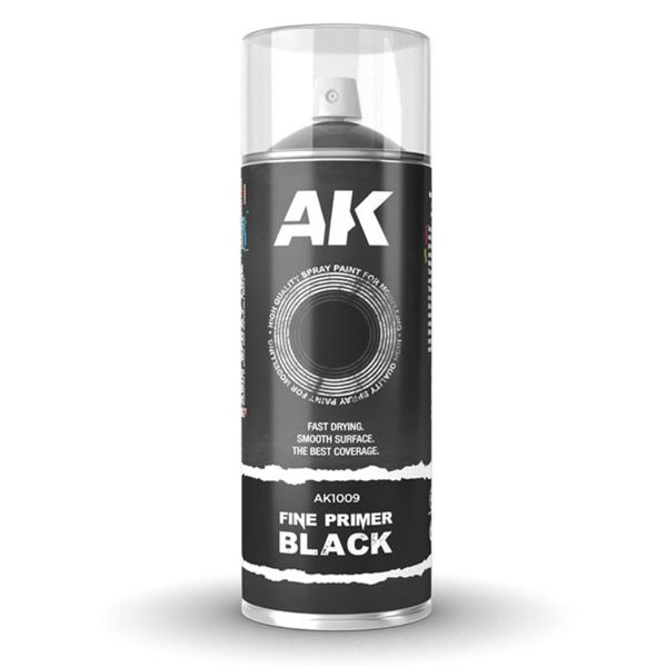 Fine Primer Black - Spray 400ml (Includes 2 nozzles) / Грунт черный в аэрозоле 400мл AK1009 фото